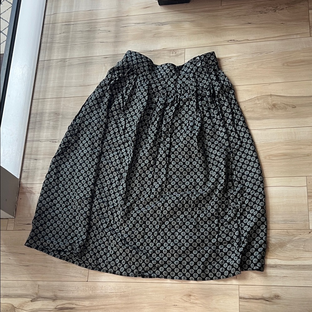 Vintage Rayon Chaus Skirt with Teal and White Circle Pattern